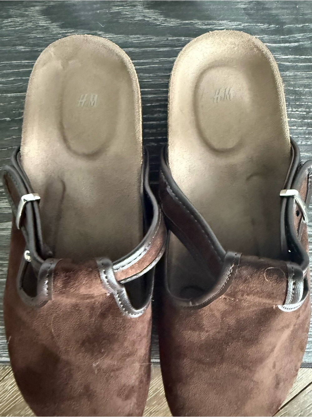 H&M - Women’s Brown Suede Slip-On Clogs Sandals with Buckle - Picture 4 of 7